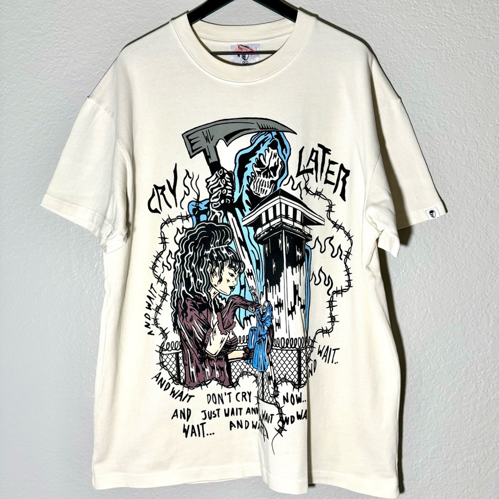 Warren Lotas Cry Later T Shirt Print Off White Tee Oversized WL Streetwear XL